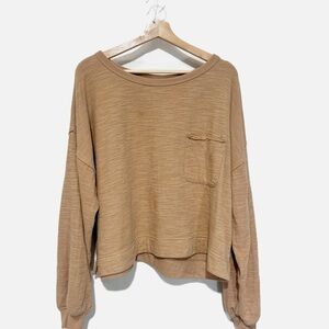 Aerie Women's Oversized Slouchy Top Camel Color Balloon Sleeves Boxy Fit Size L